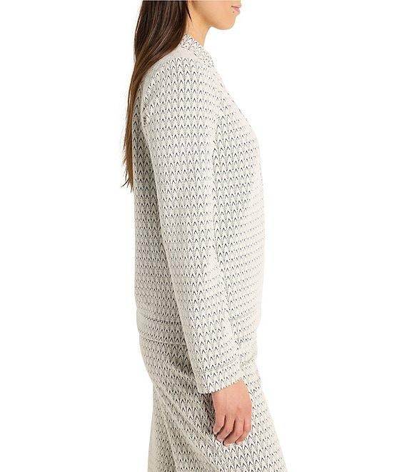 NIC + ZOE Subtle Swirl Stand Collar Split Neck Long Sleeve Top Product Image