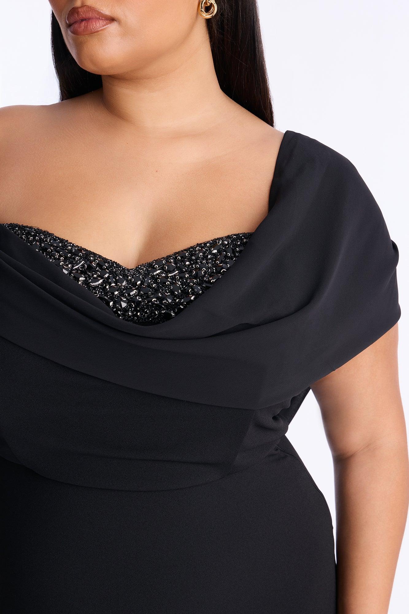 Anya Embellished Draped Gown - Black Female Product Image