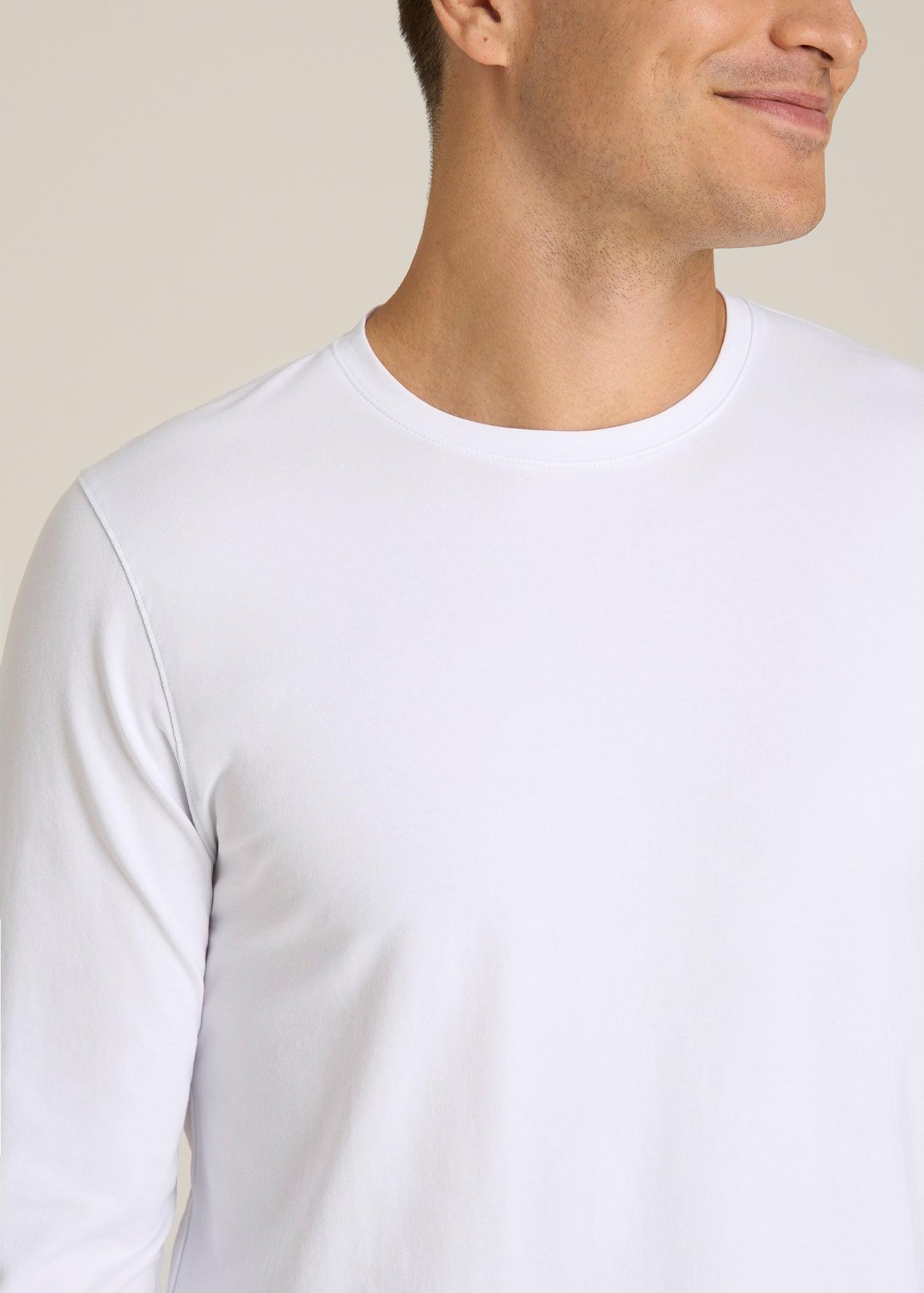 The Essential Modern Fit Crewneck Long Sleeve Tee for Tall Men in White Male Product Image