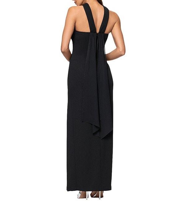 Xscape Halter Scuba Crepe Ruched Back Draping Sheath Gown Product Image