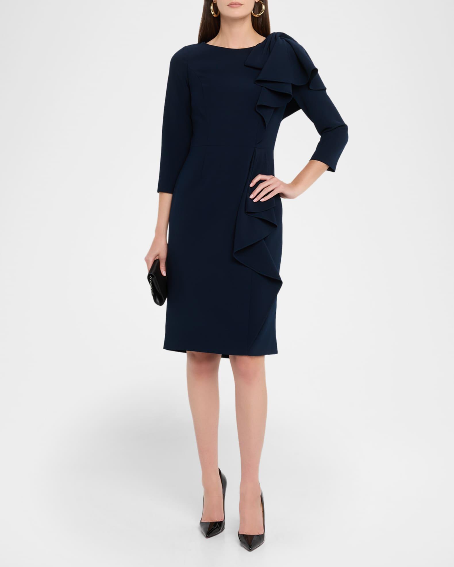 A-Line Ruffle Crepe Dress Product Image