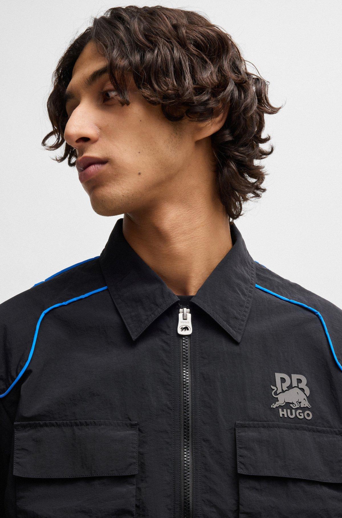 HUGO x RB oversize-fit overshirt with carbon stealth logo Product Image