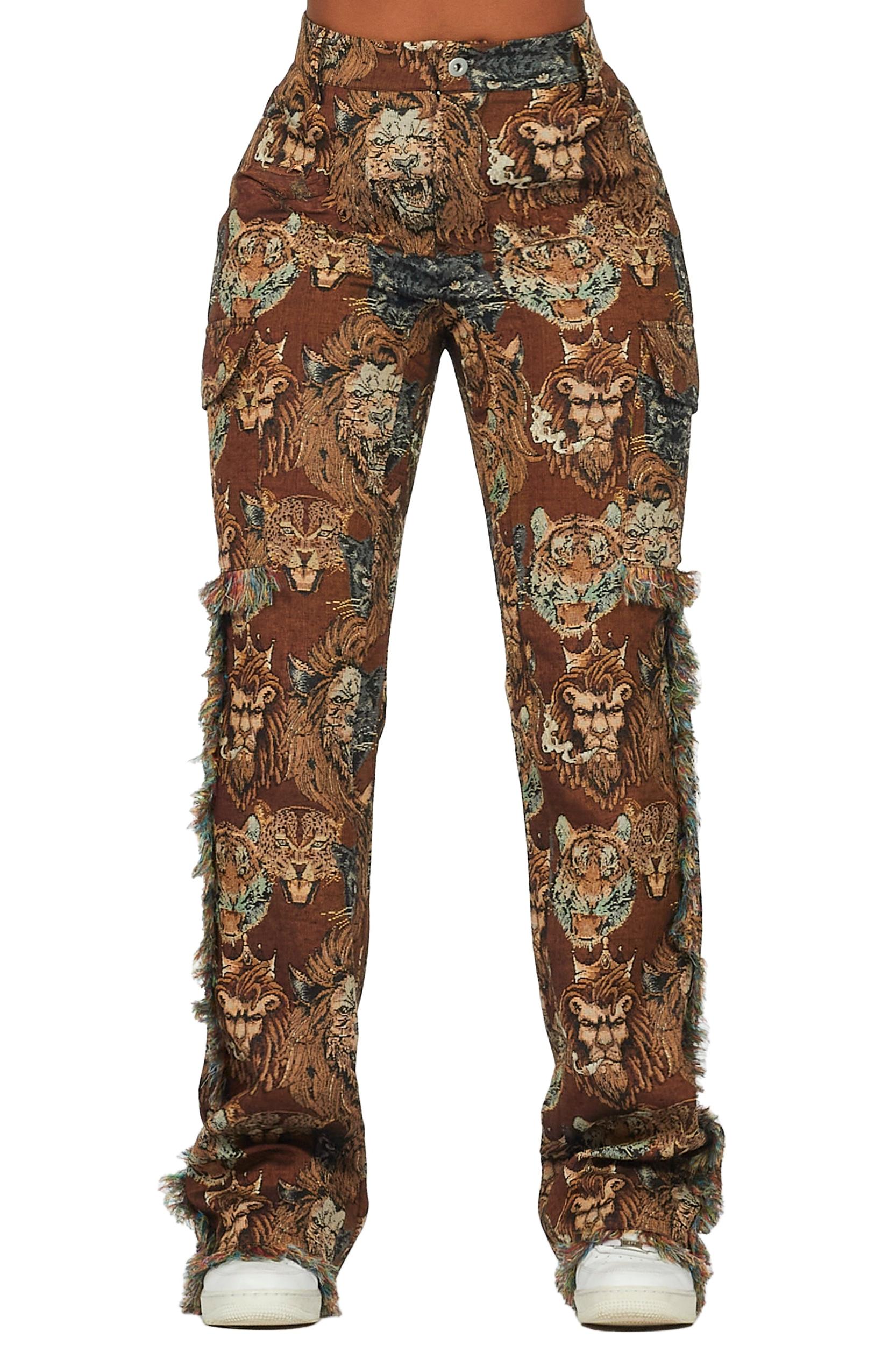 Khadiyah Brown Animal Print Tapestry Stacked Pant Female Product Image