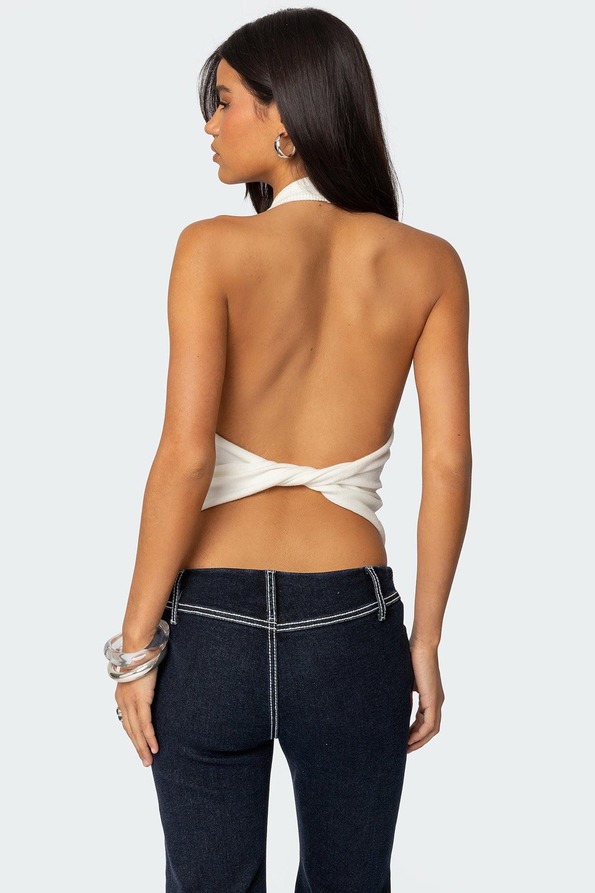 Twister Backless Knit Halter Top Product Image