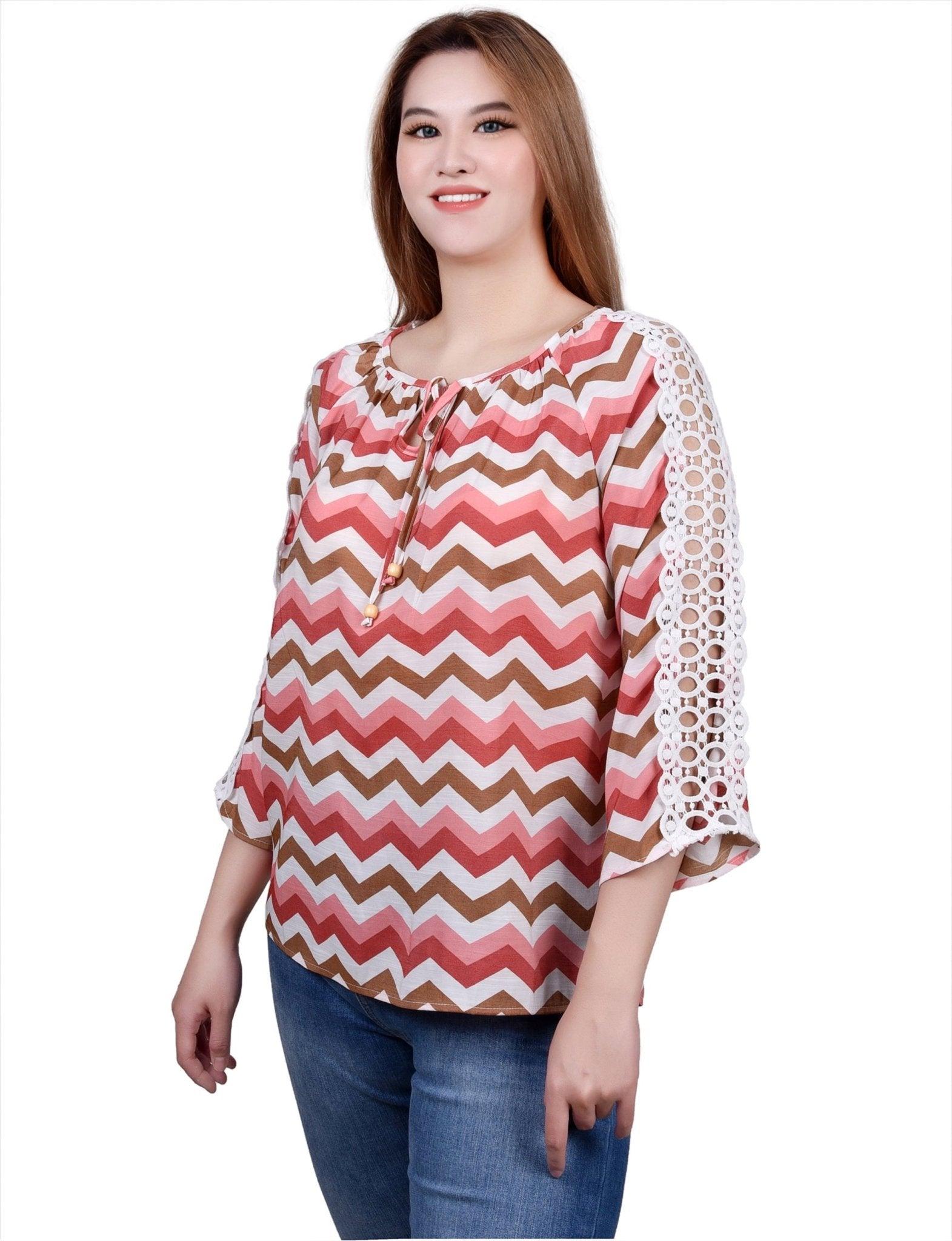 3/4 Length Sleeve Crochet Detail Blouse Product Image