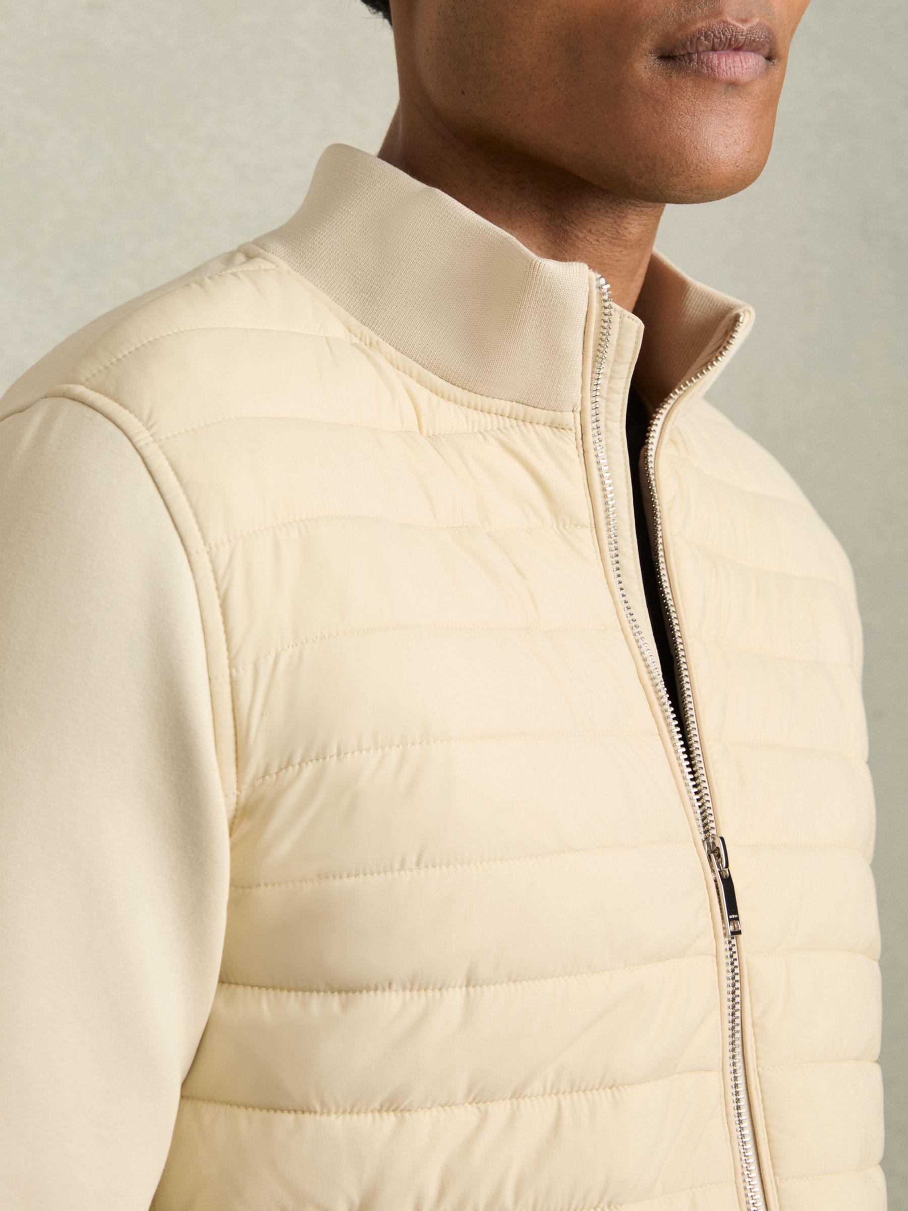 Hybrid Quilt and Knit Zip-Through Jacket in Light Stone Product Image