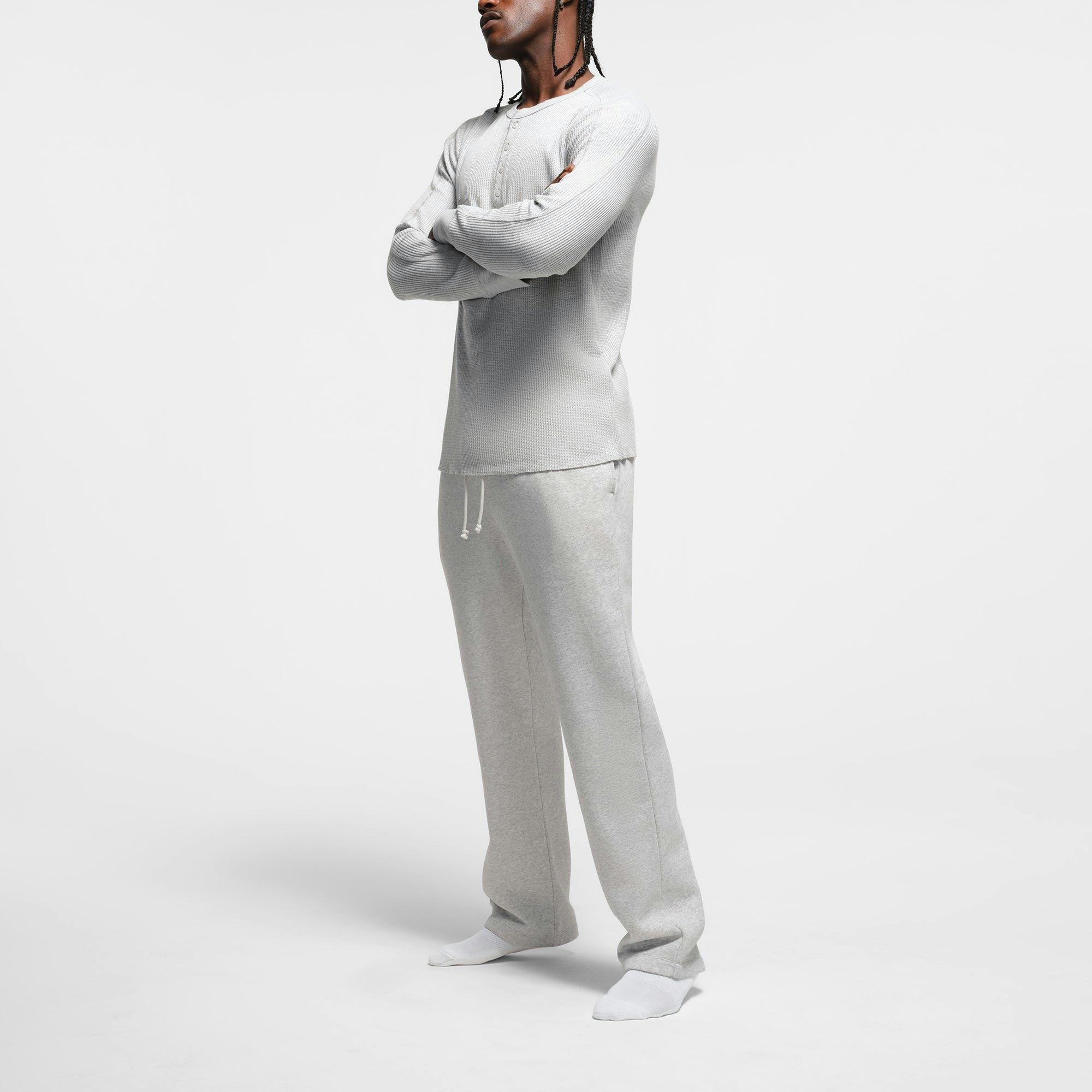 WAFFLE MENS SLIM LONG SLEEVE HENLEY | LIGHT HEATHER GREY Product Image