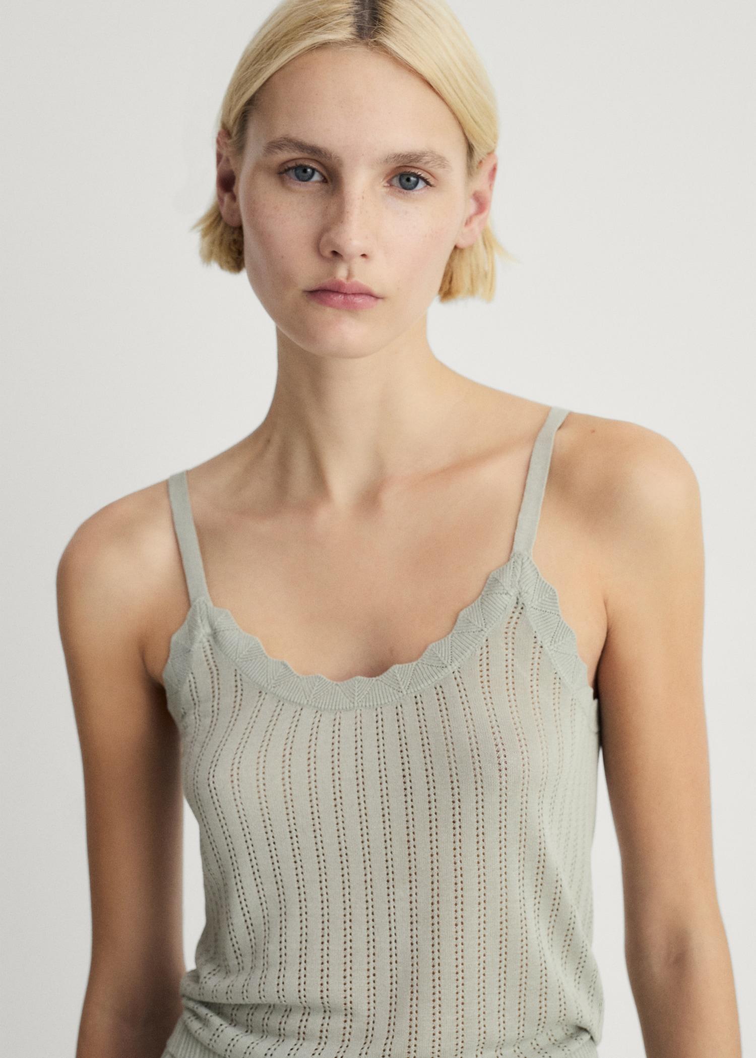 Pajama top with pointelle detail - Women | MANGO USA Product Image