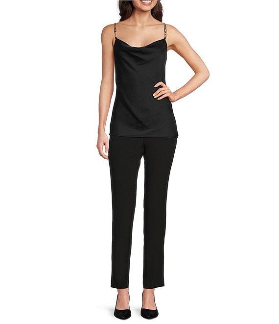 KARL LAGERFELD PARIS Solid Cowl Neck Sleeveless Hardware Strap Detail Tank Product Image