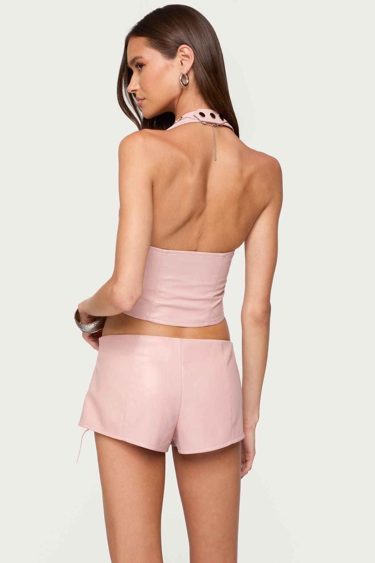 Elisha Lace Up Faux Leather Halter Top Product Image