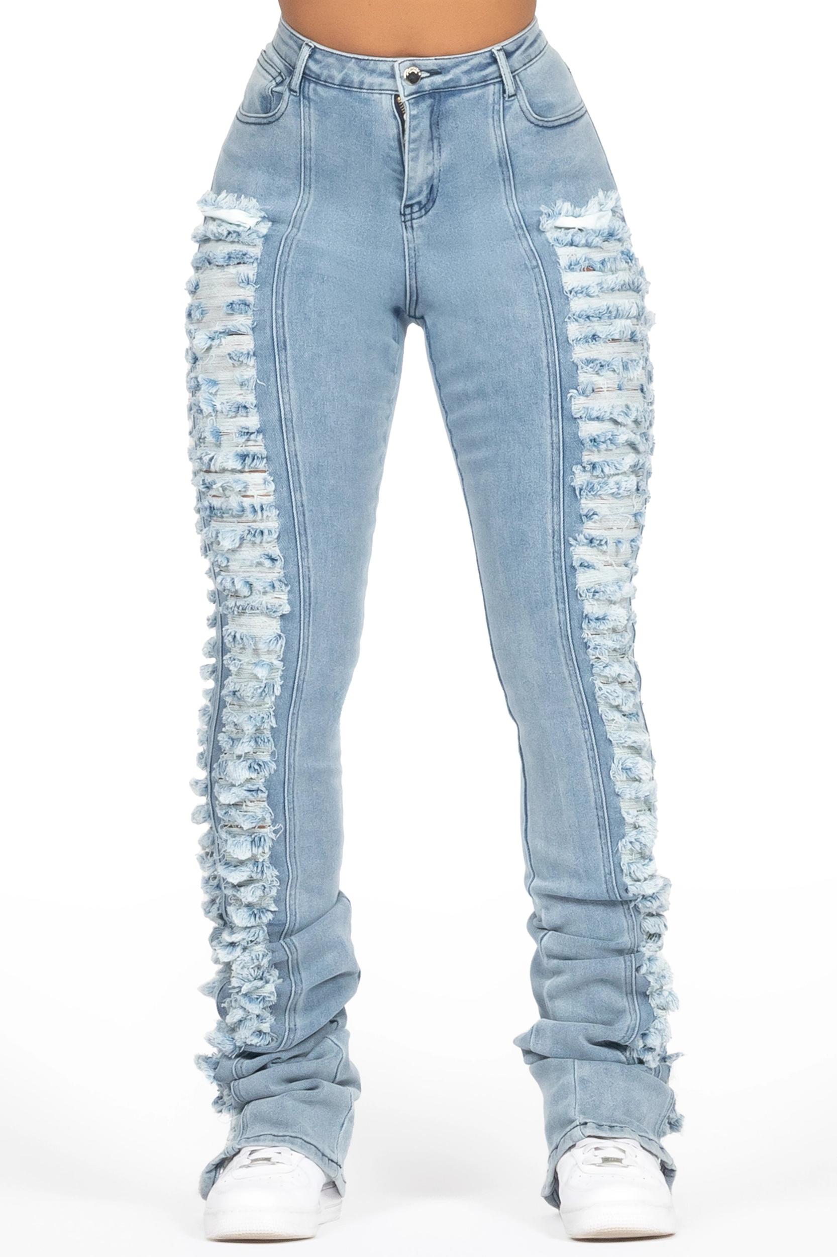 Erielle Light Wash Mega Distressed Super Stacked Jean Female Product Image