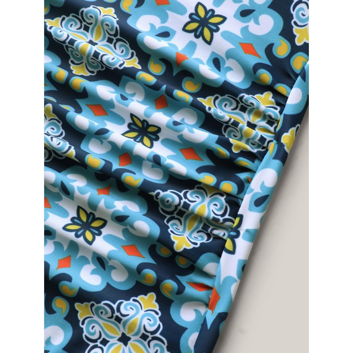 Plus Size Embroidered Pleated Printed One-Piece Swimsuit Women's Swimwear Mediumblue Resort Texture Curve Bathing Suits High stretch One Pieces BloomChic 30/6X Product Image