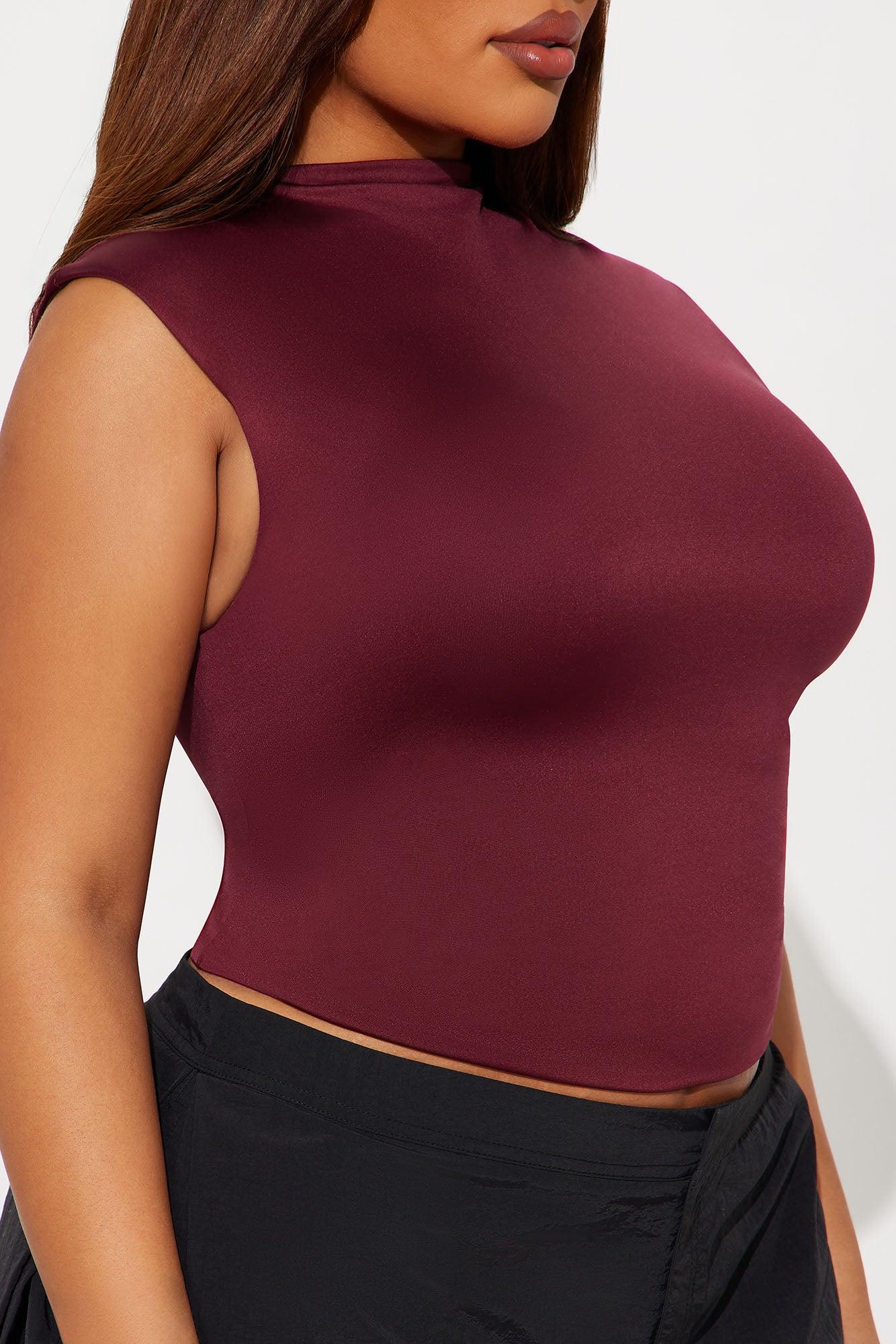 Contour Double Lined Mock Neck Top - Wine Female Product Image