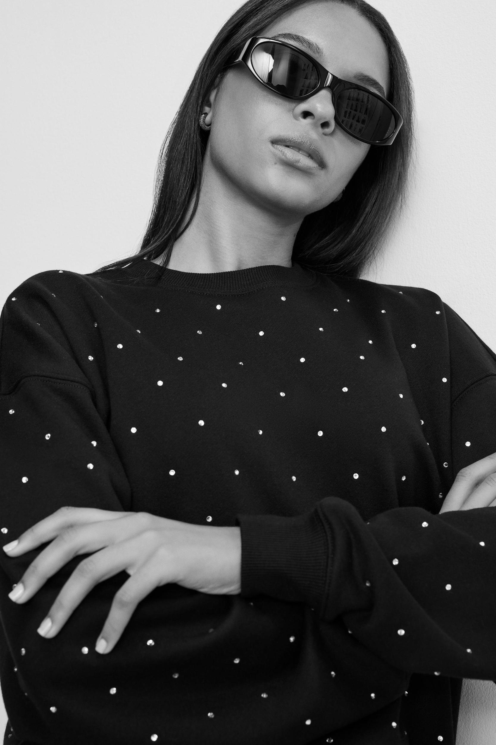 CRYSTAL CREWNECK SWEATSHIRT | BLACK001 Product Image