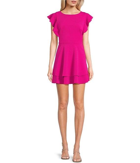 Midnight Doll Flutter Sleeve Double-Hem Fit & Flare Dress Product Image