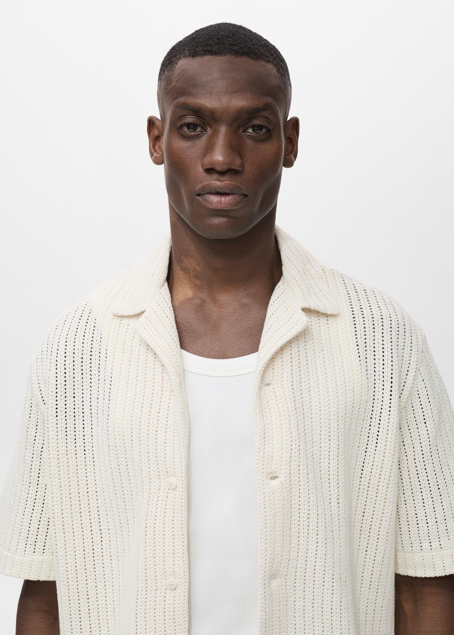 Regular openwork cotton shirt - Men | MANGO USA Product Image