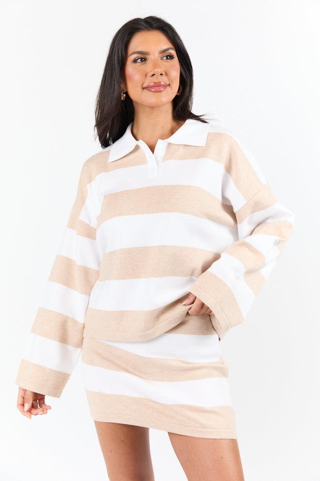 Seeing Double Neutral Striped Long Sleeve Sweater FINAL SALE Product Image