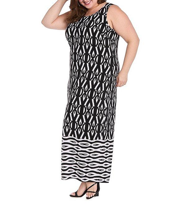 R & M Richards Plus Size Sleeveless Geo Print Sheath Dress Product Image