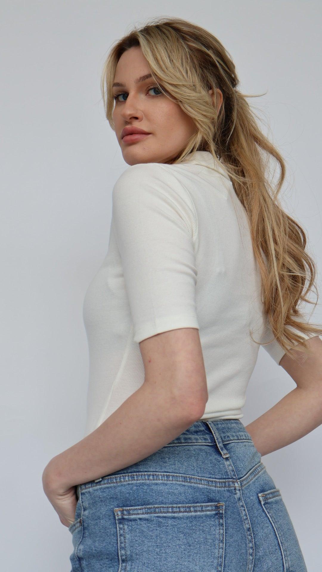 Ribbed Polo Collar Bodysuit Product Image