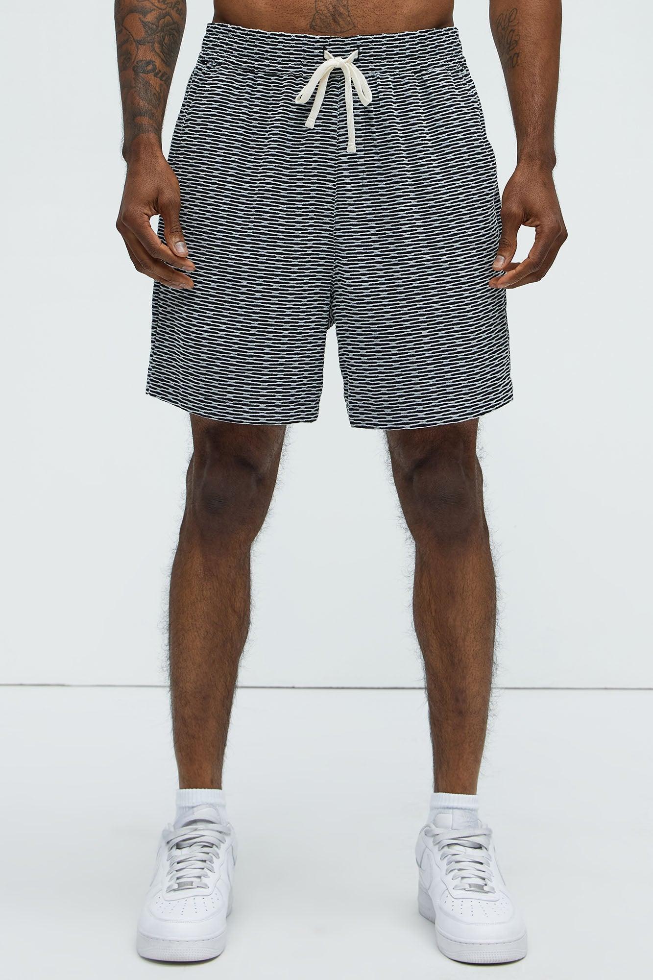 Textured Chenille Pattern Shorts - Black/White Product Image