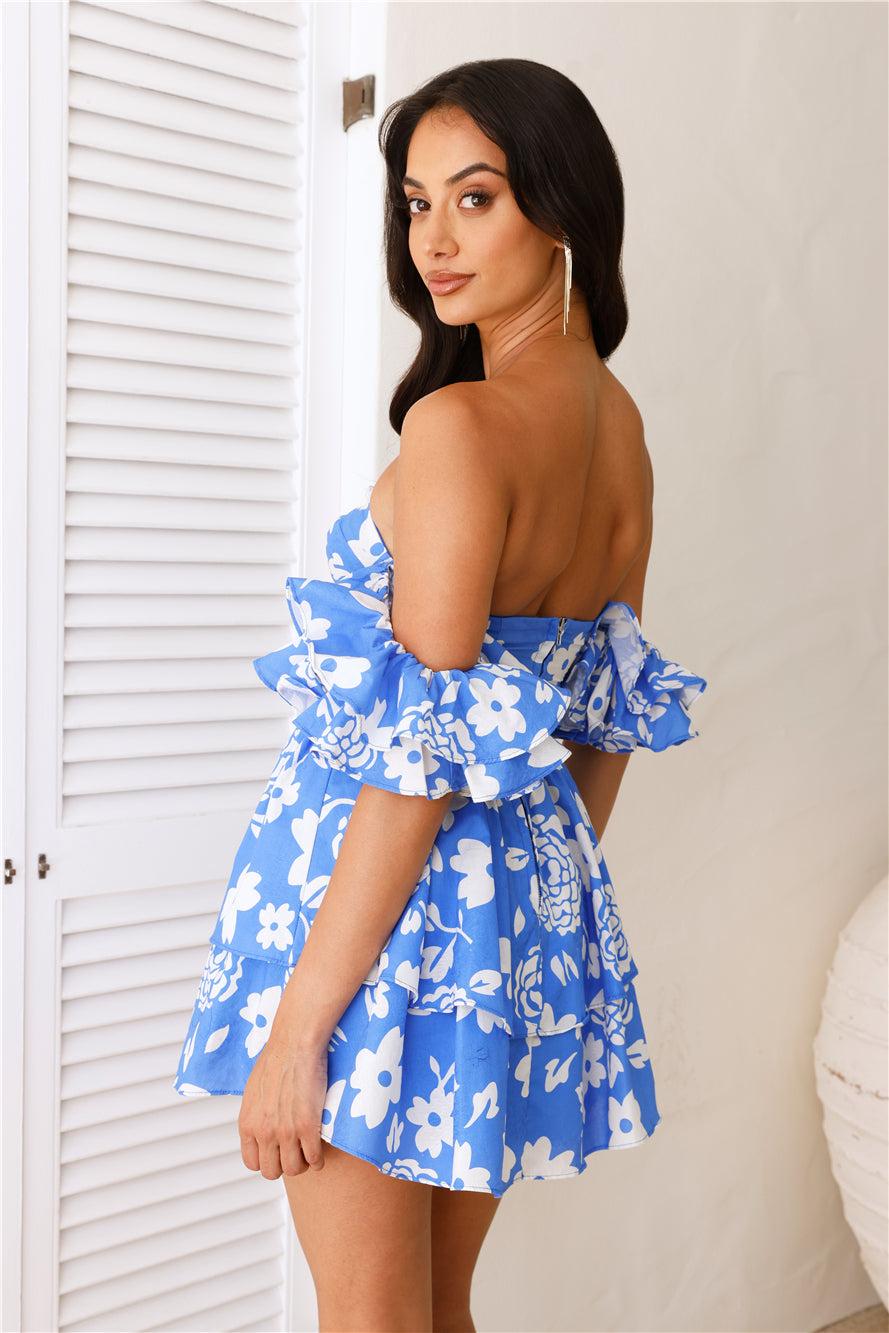 Pictures For Dani Off Shoulder Mini Dress Blue Product Image