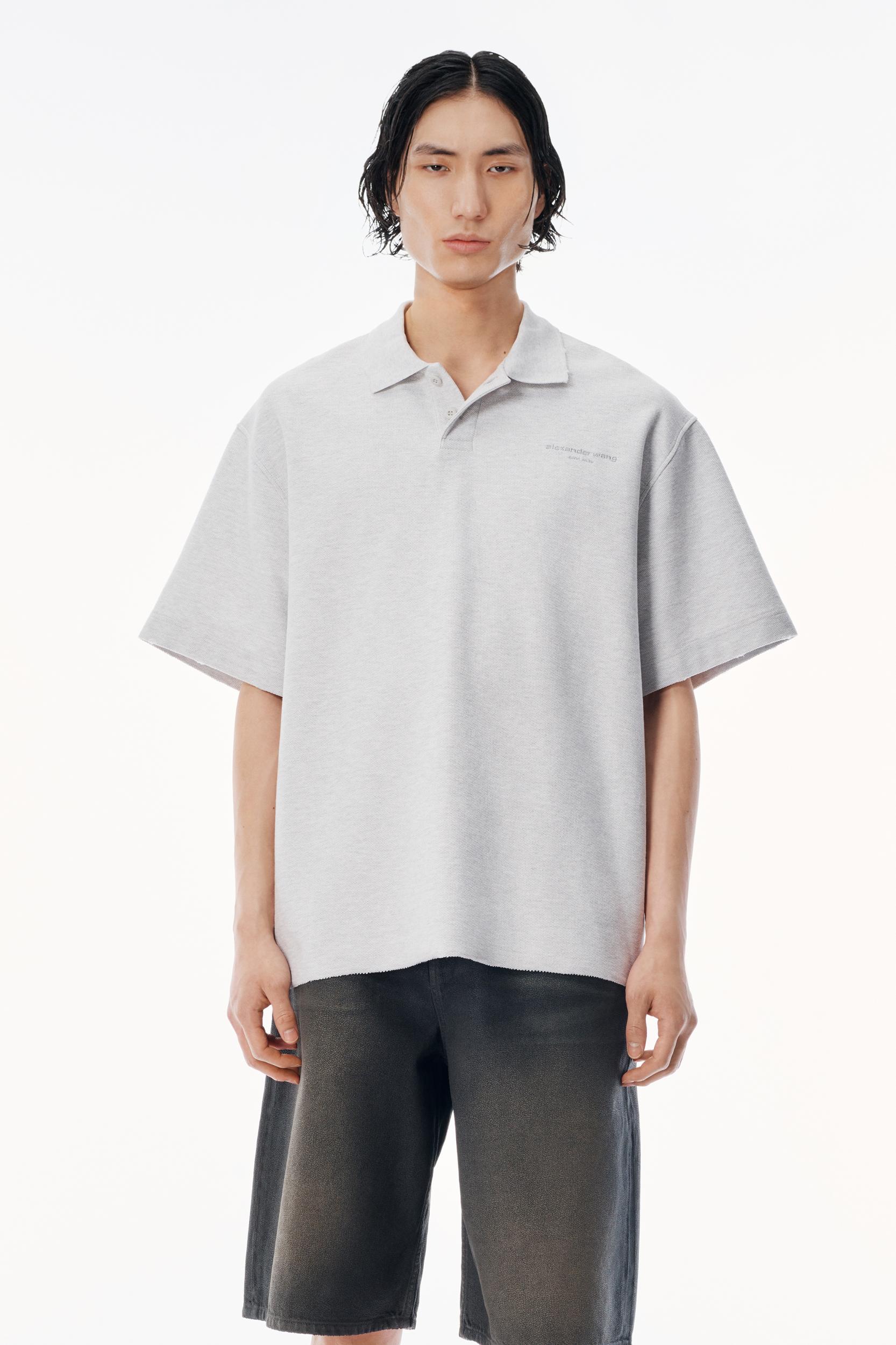 Light Grey Striped Pique Polo  Product Image