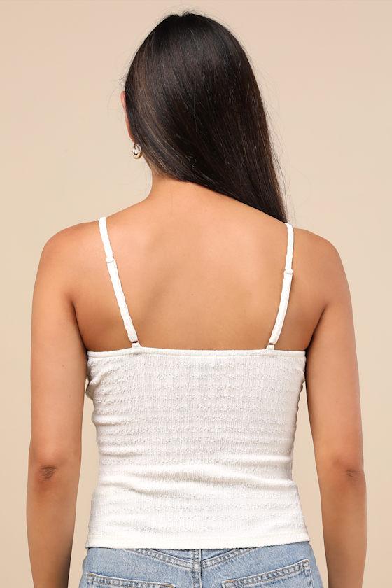 Annelie Cream Textured Knit Lace-Up Tank Top Product Image