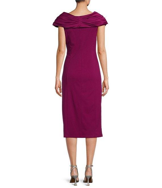 Marina Boat Cowl Neck Cap Sleeve Taffeta Sheath Midi Dress Product Image