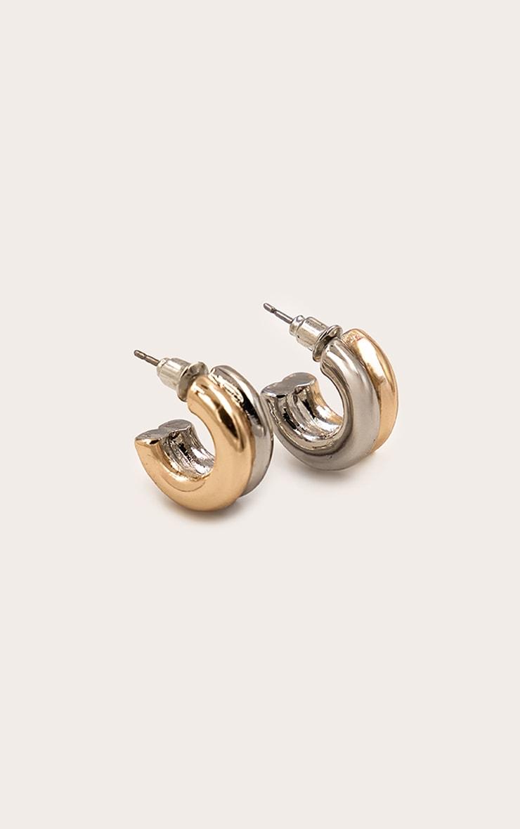 Two Tone Gold and Silver Double Hoop Earrings Product Image