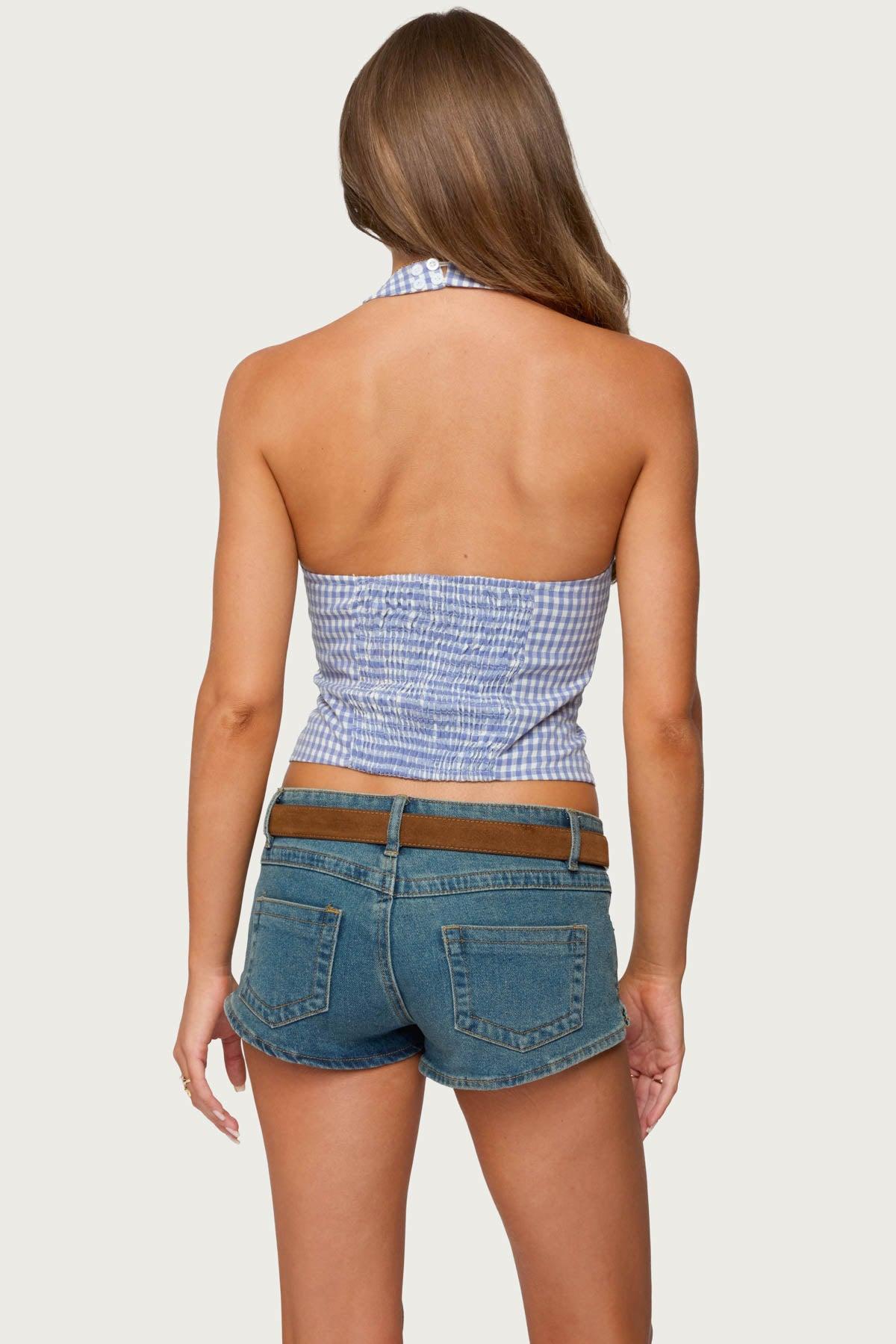 Evan Gingham Button Up Halter Top Product Image