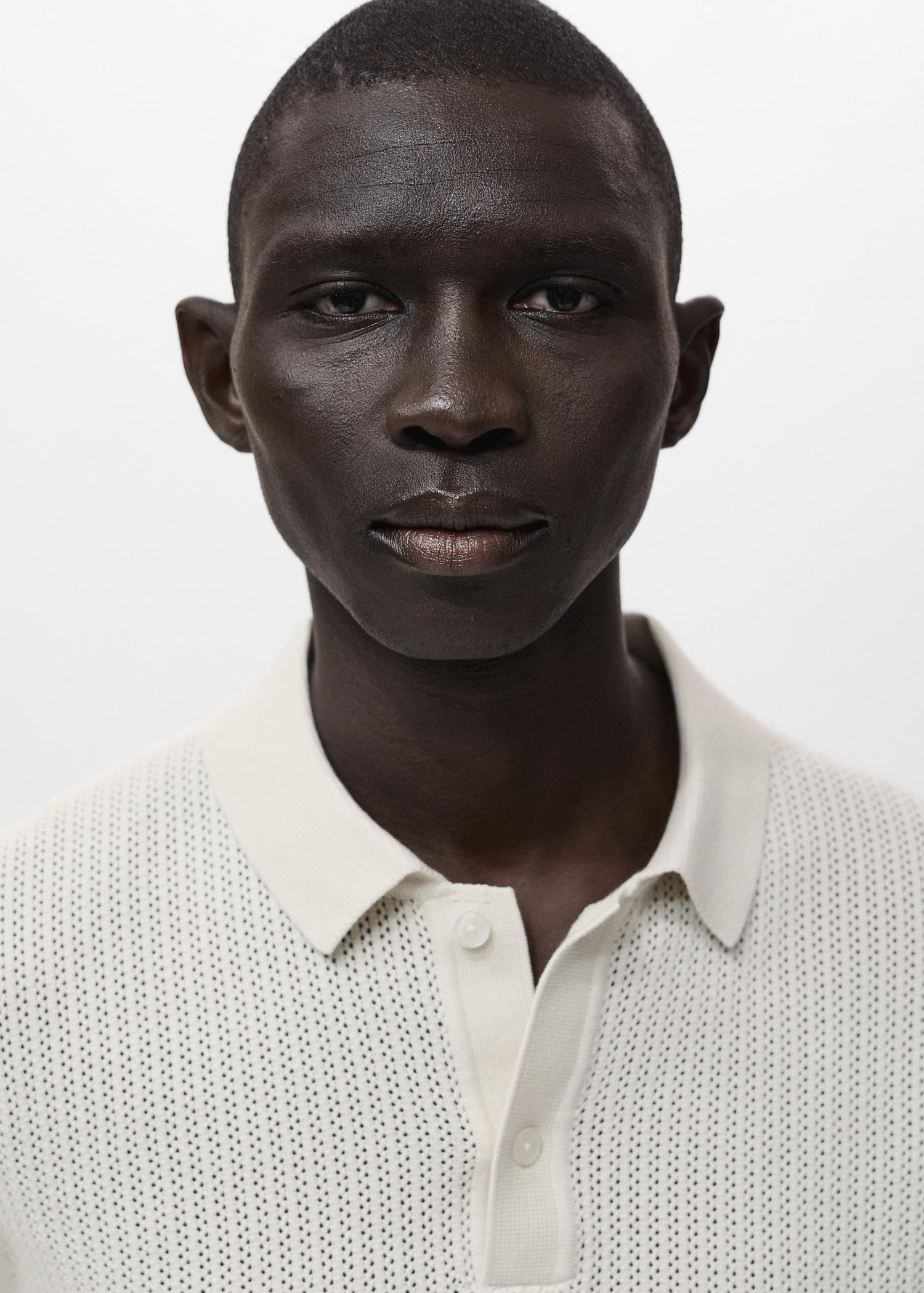 Openwork knitted cotton polo shirt - Men | MANGO USA Product Image