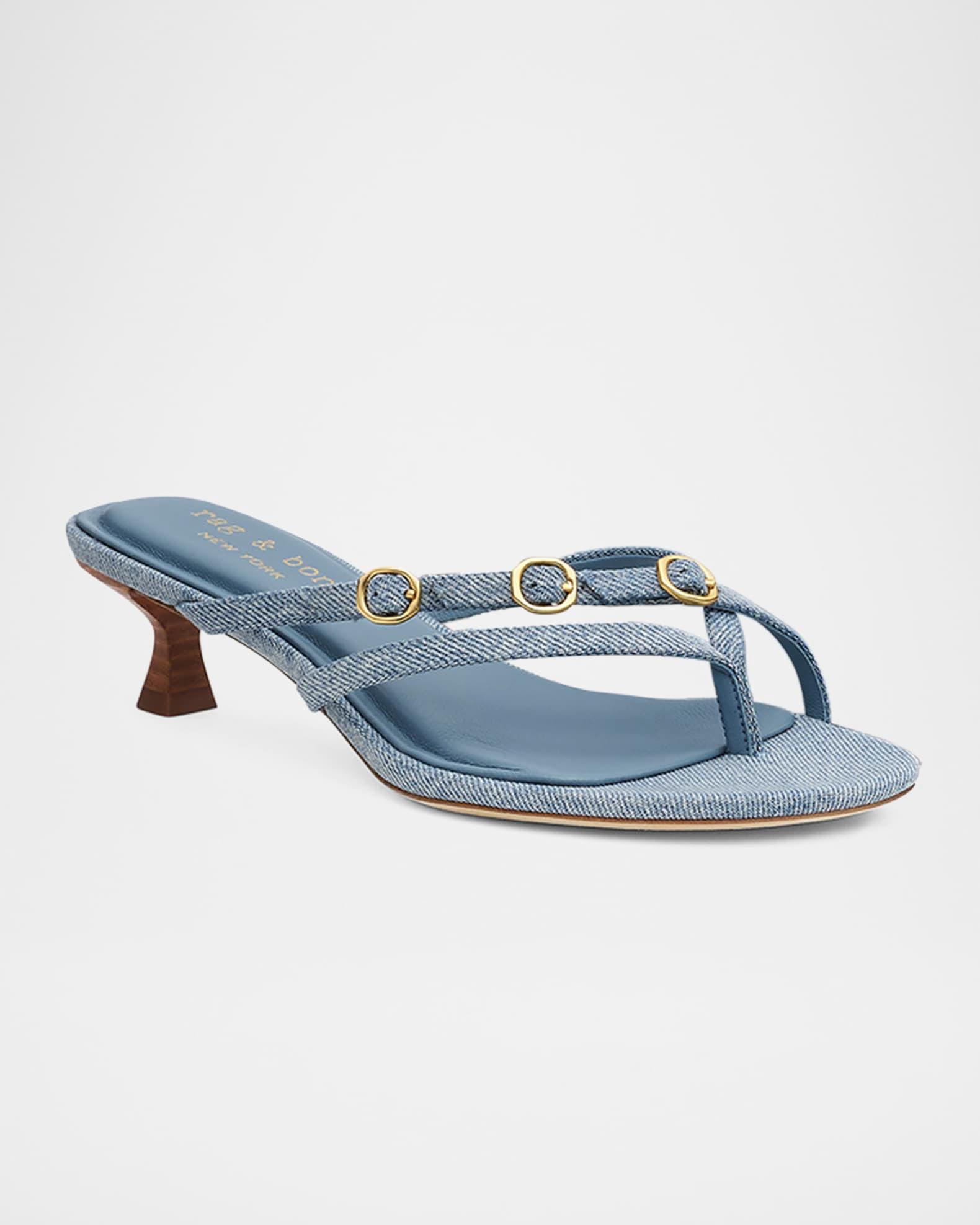 Sammie Denim Buckle Kitten-Heel Sandals Product Image