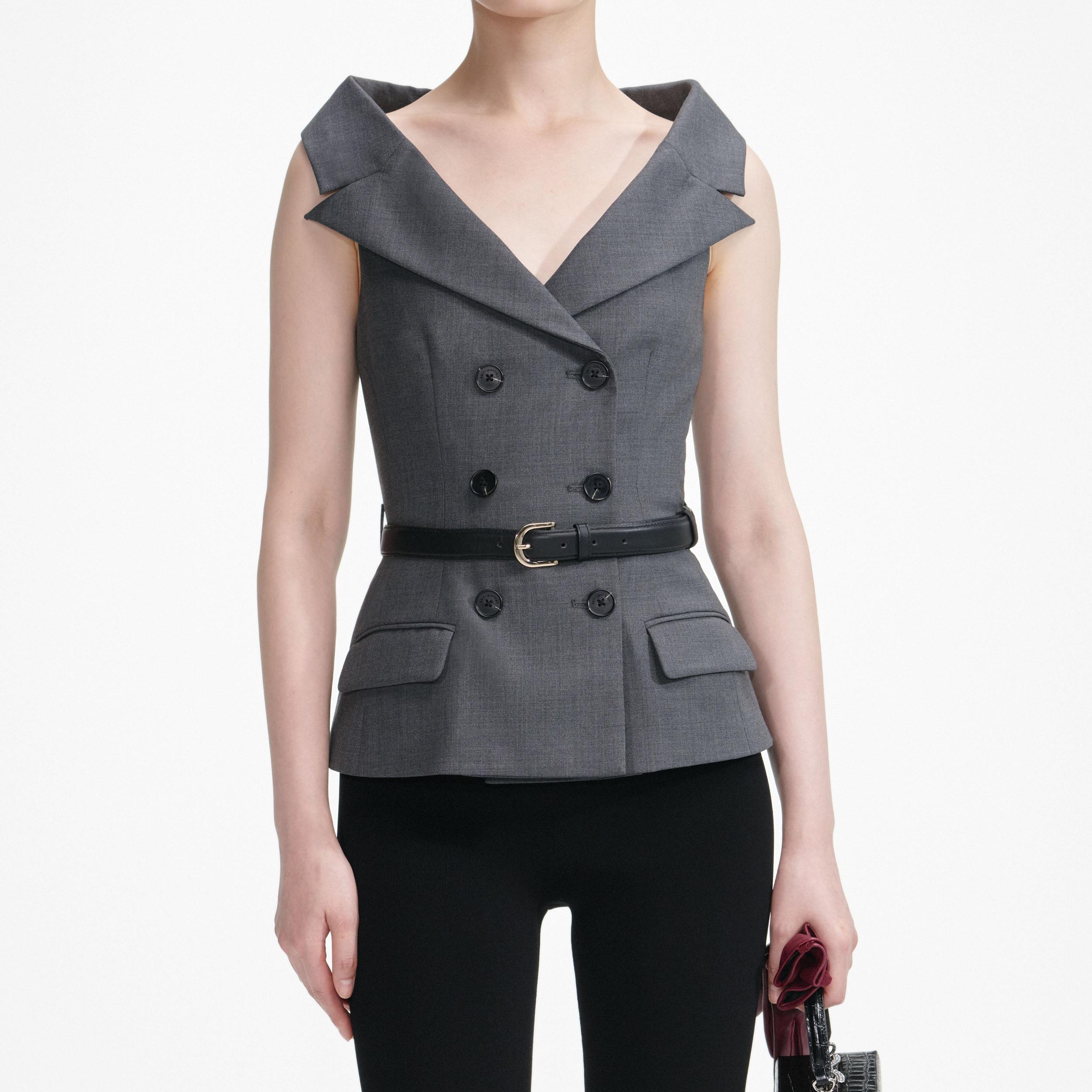 Grey Wool Tailored Top Product Image