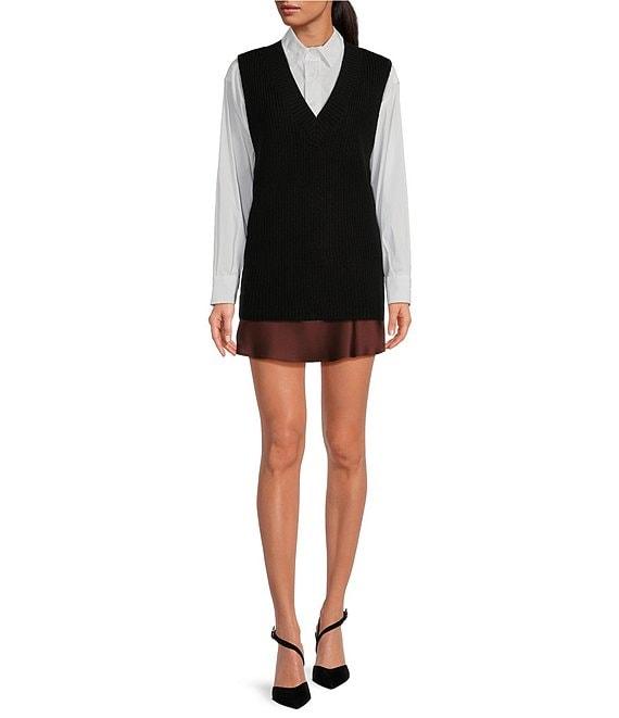 Gianni Bini Carolina Knit V-Neck Sleeveless Oversized Sweater Vest Product Image