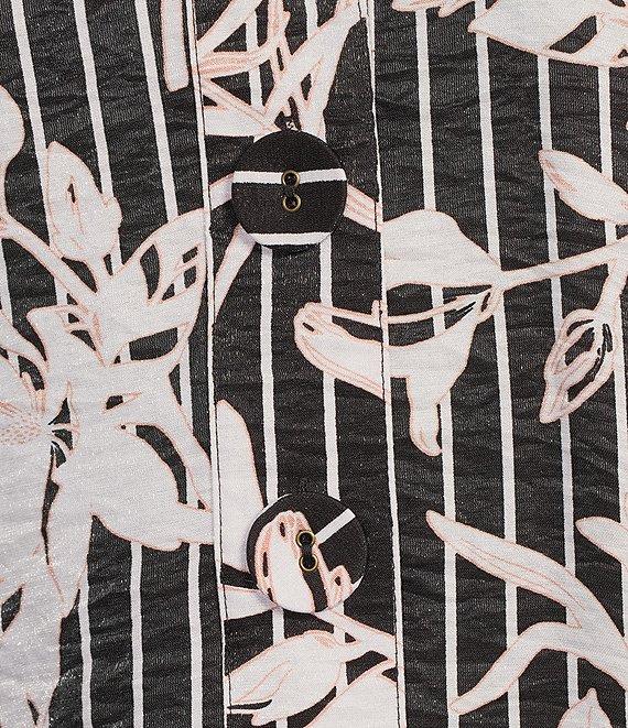 Multiples Shimmer Woven Floral Wire Collar 3/4 Turn-Up Cuff Sleeve Button-Front Shirt Product Image