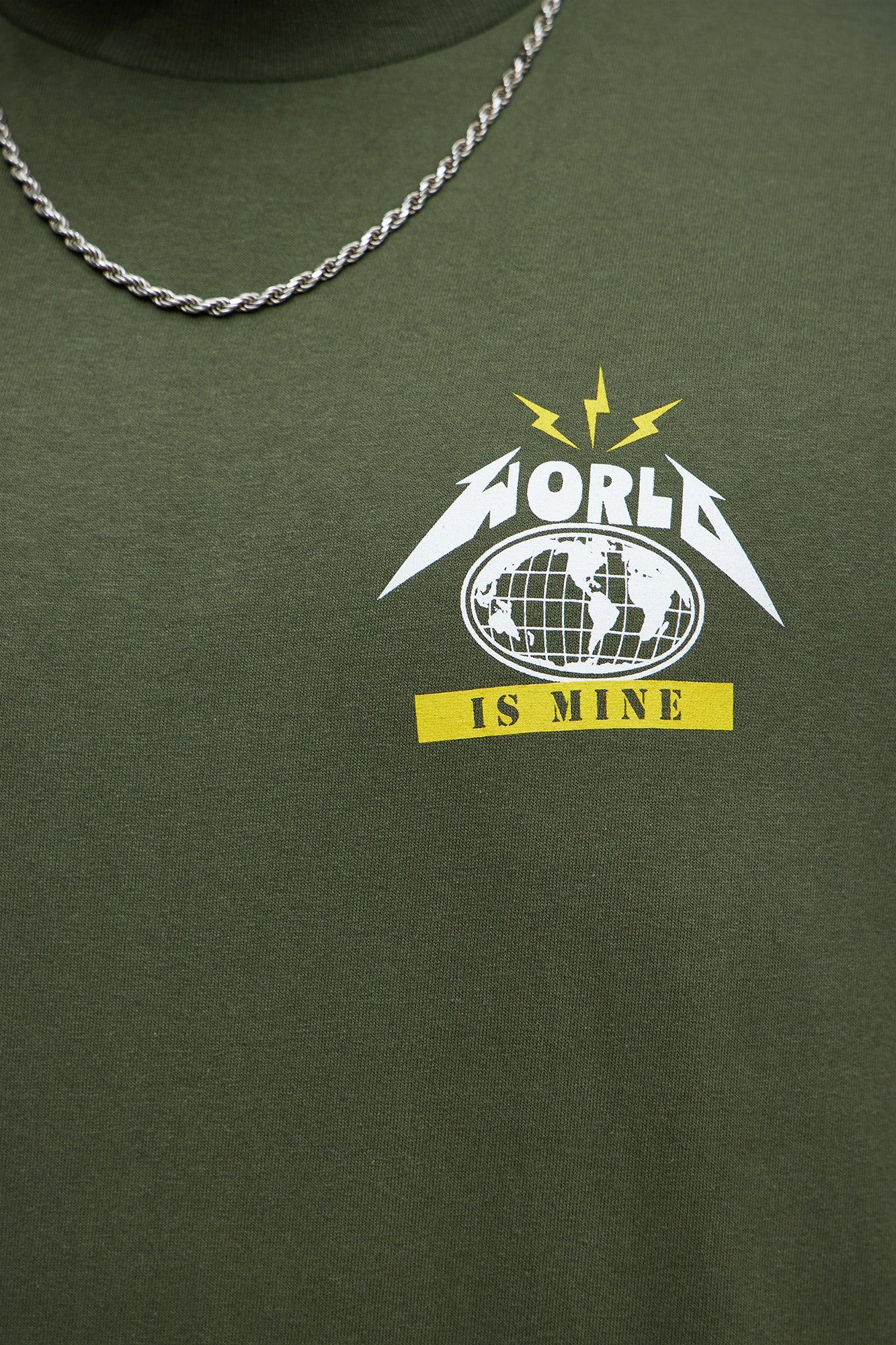 World Is Mine Muscle Tee - Military Green Male Product Image