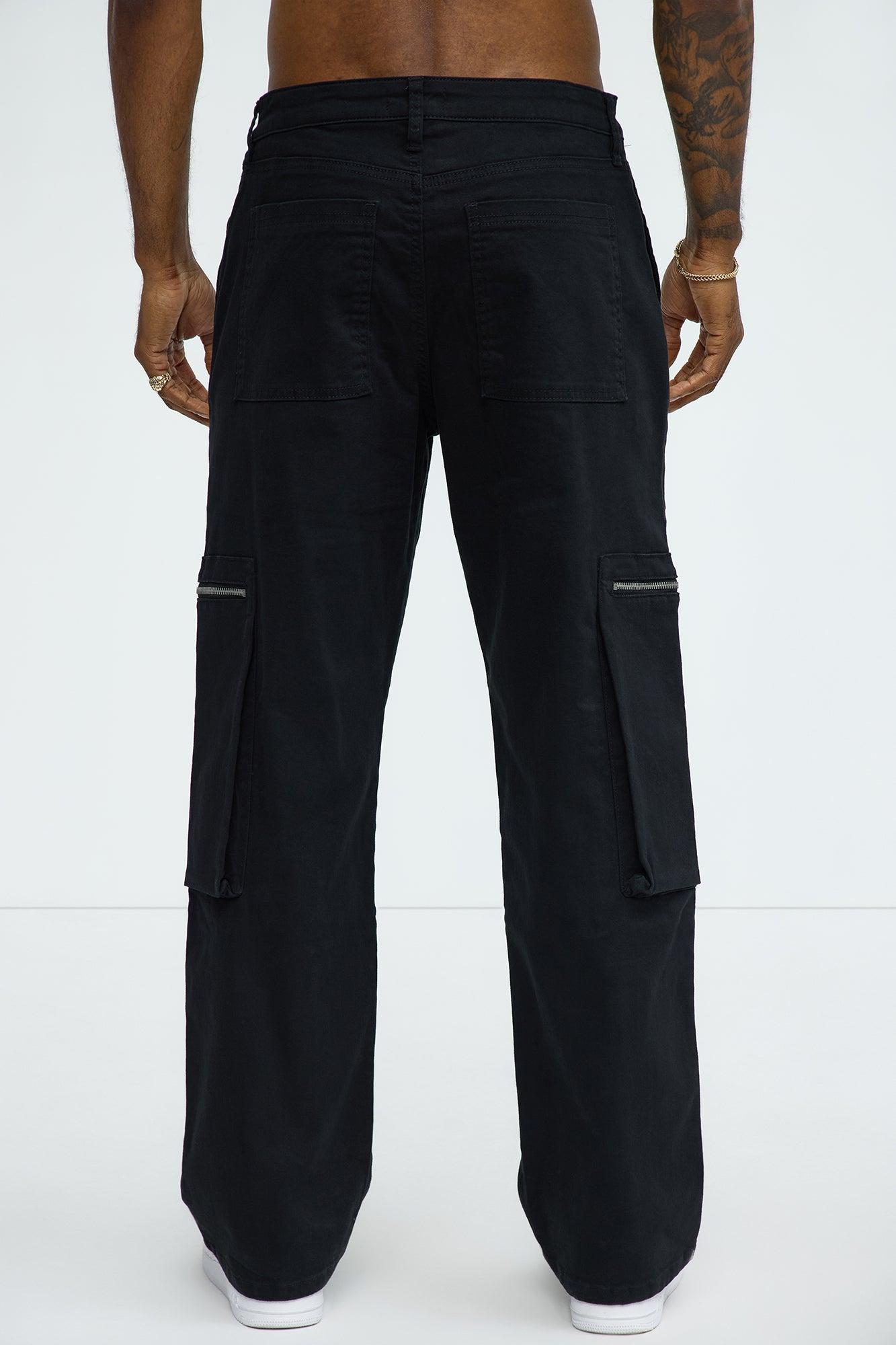 Squared Off Straight Cargo Pants - Black Product Image