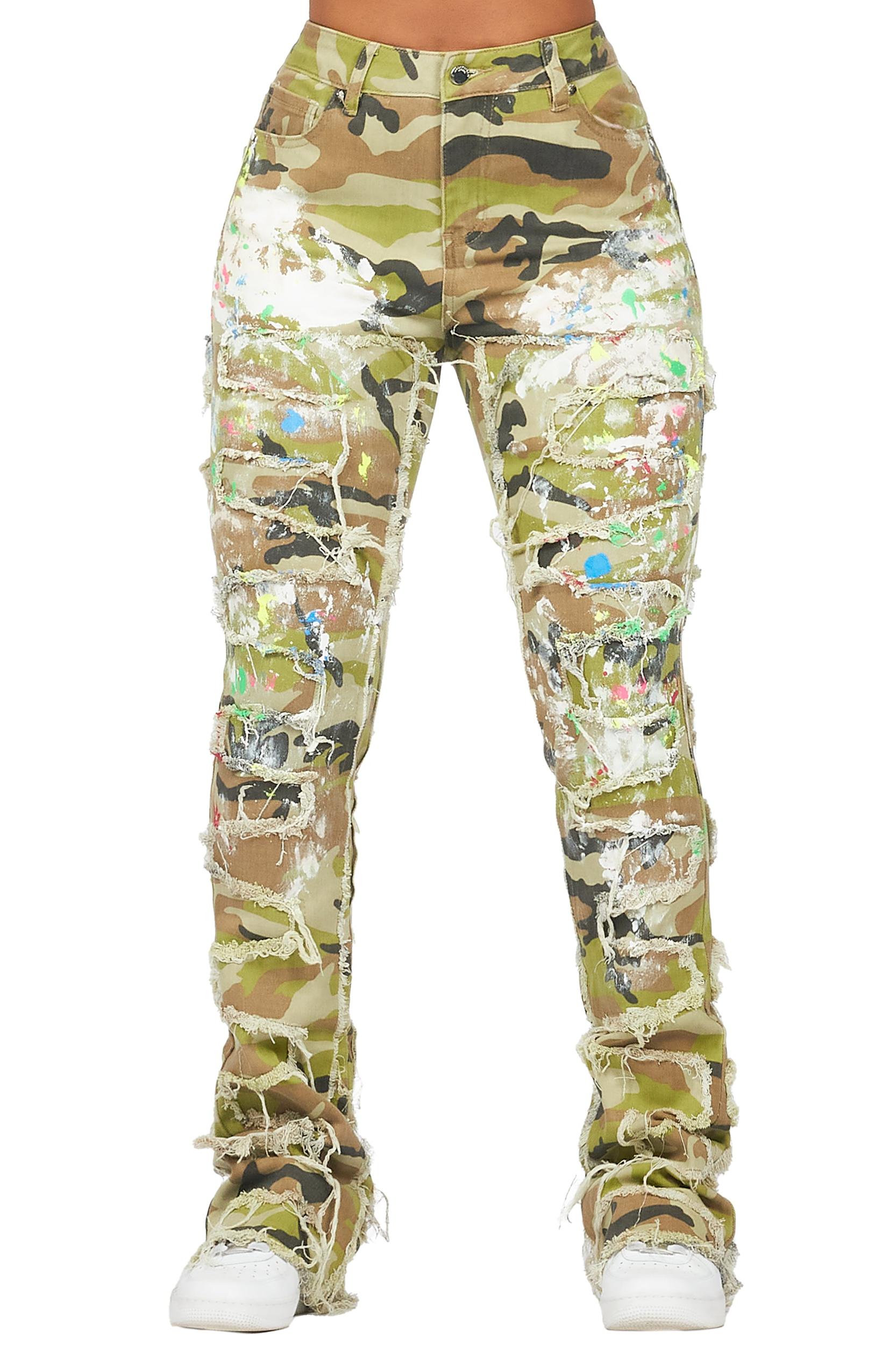 Raeshell Green Camo Painted Stacked Jean Female Product Image