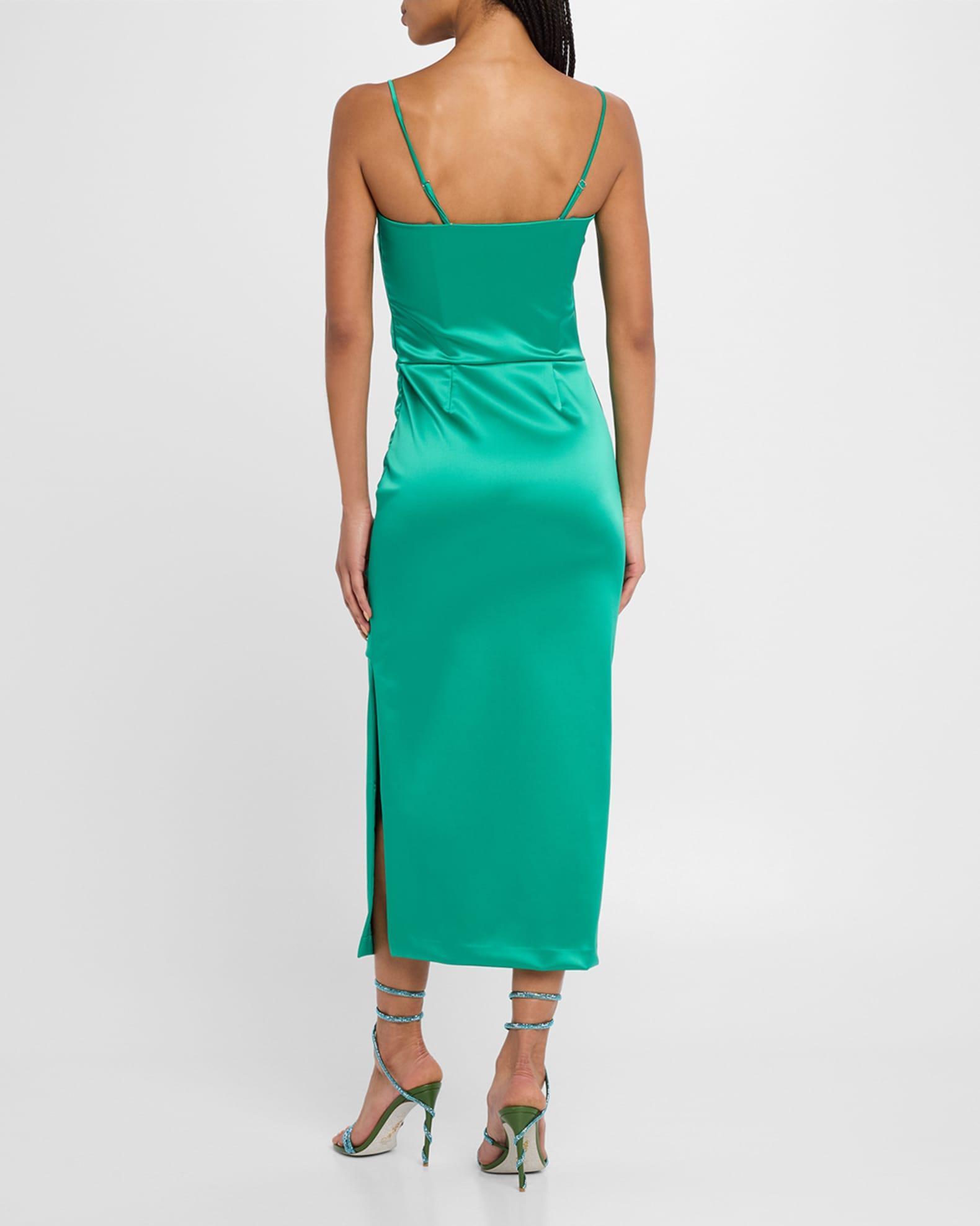 Keiky Square-Neck Draped Satin Midi Dress Product Image