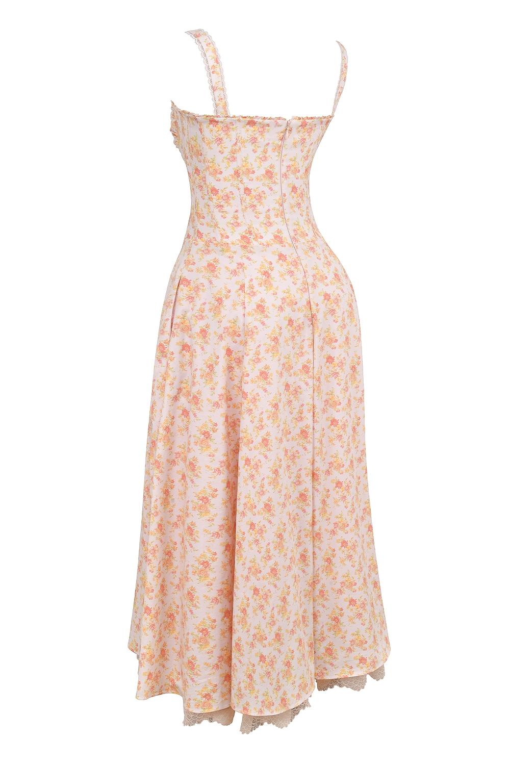 Rosalee  peach poppy print cotton bustier sundress Product Image