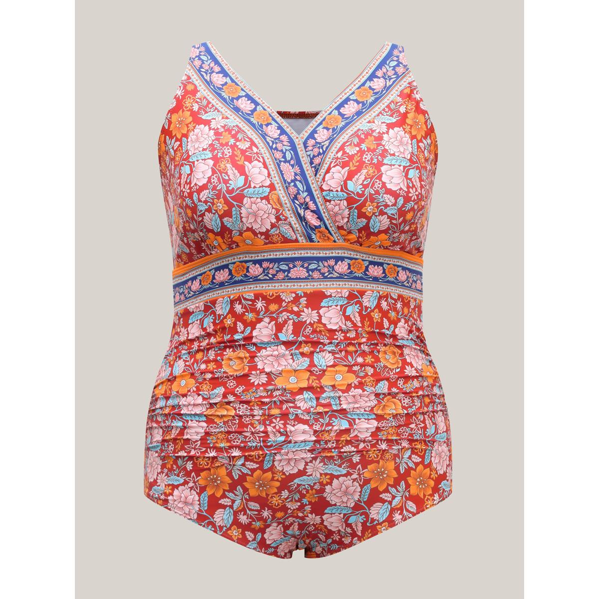 Plus Size Floral Print Ruched One-Piece Swimsuit Women's Swimwear Scarlet Resort Gathered Curve Bathing Suits High stretch One Pieces BloomChic 22-24/3X Product Image