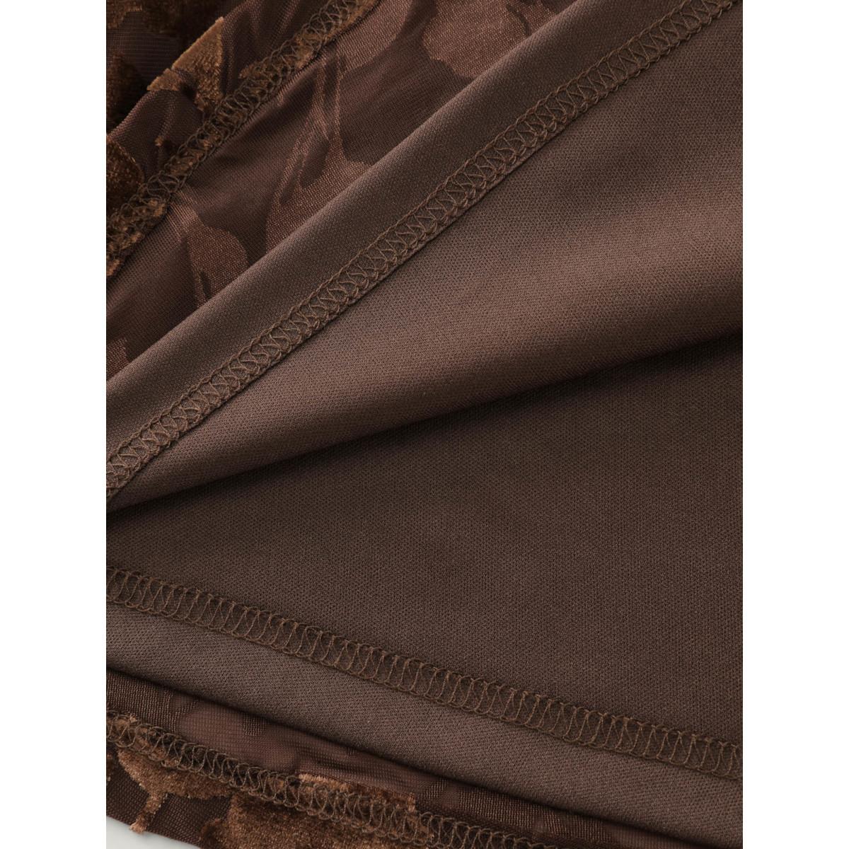 Plus Size Velvety Feel Spliced Round Neck Midi Dress Browncoffeecolor Women Office Boat Neck Long Sleeve Curvy BloomChic 22-24/3X Product Image