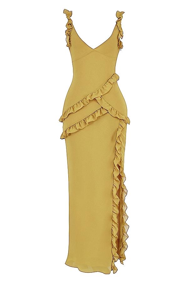 Pixie  olive ruffle maxi dress Product Image