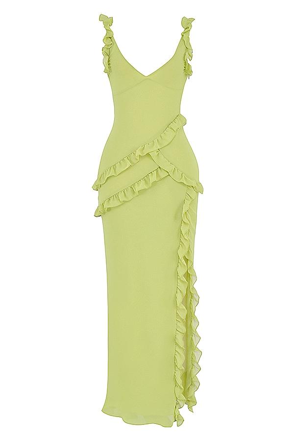 Pixie  lime ruffle maxi dress Product Image