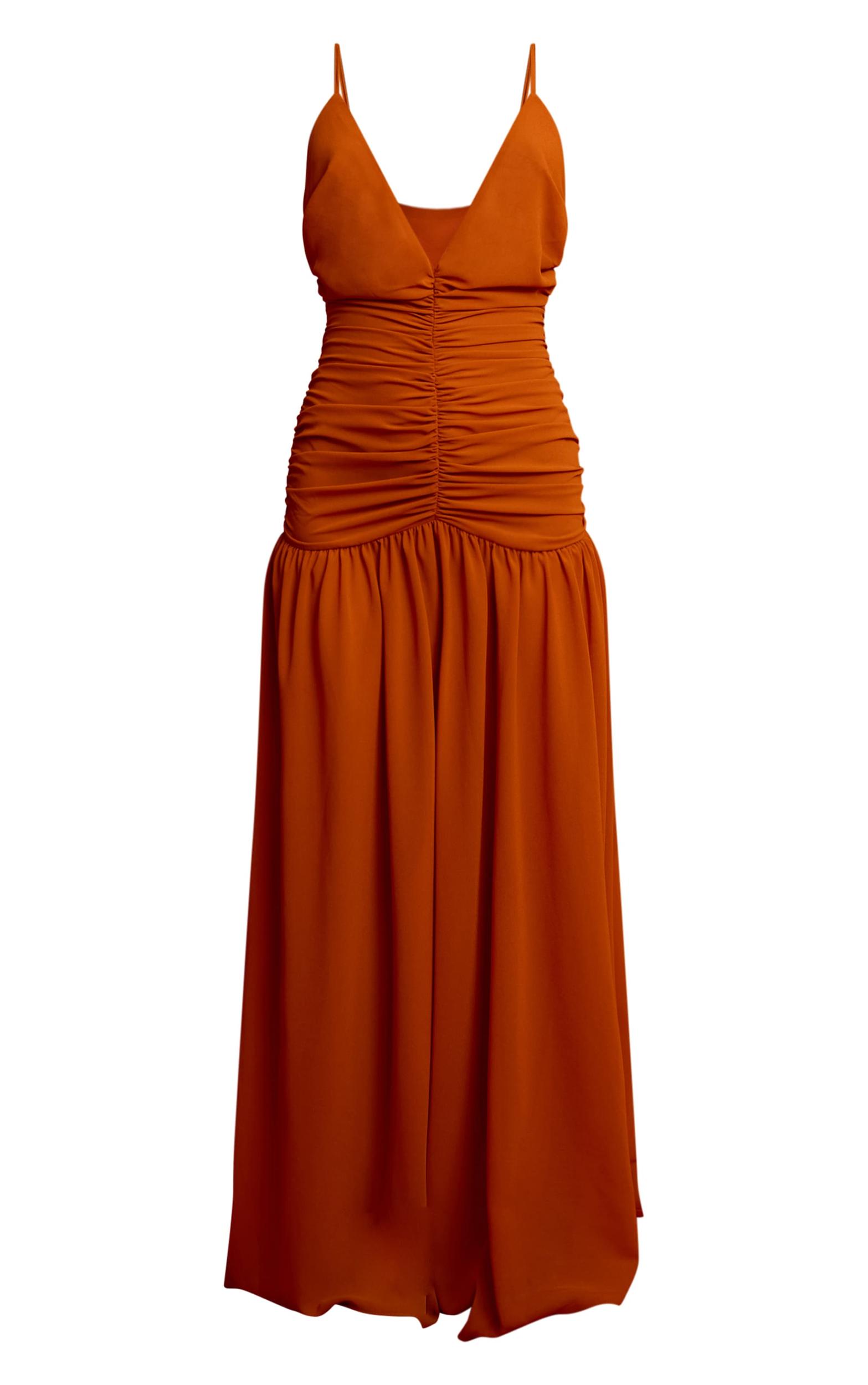 Rust Chiffon Ruched Maxi Beach Dress Product Image