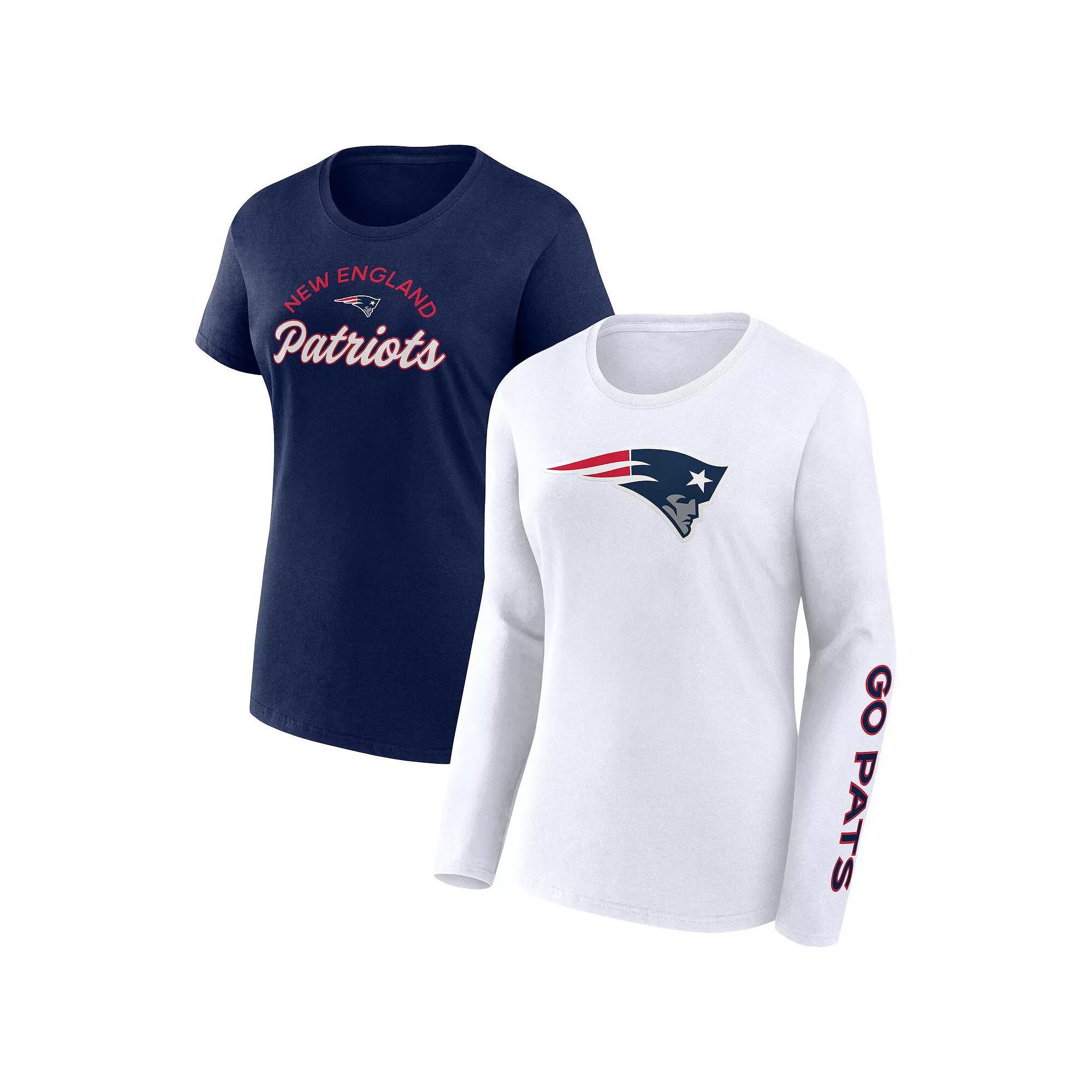 Women's Fanatics Branded Navy/White New England Patriots Short & Long Sleeve T-Shirt Combo Pack, Size: XS, Blue Product Image