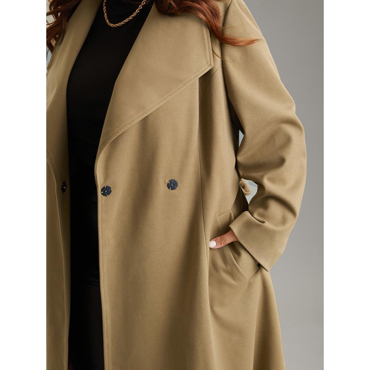 Plus Size Plain Pocket Belted Lapel Collar Tunic Coat Women Bronze Elegant Lined Ladies Dailywear Winter Coats BloomChic 30/6X Product Image