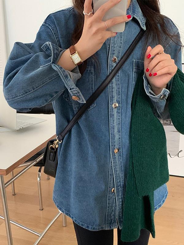 Vintage Light Blue Denim Blouses&Shirts Product Image