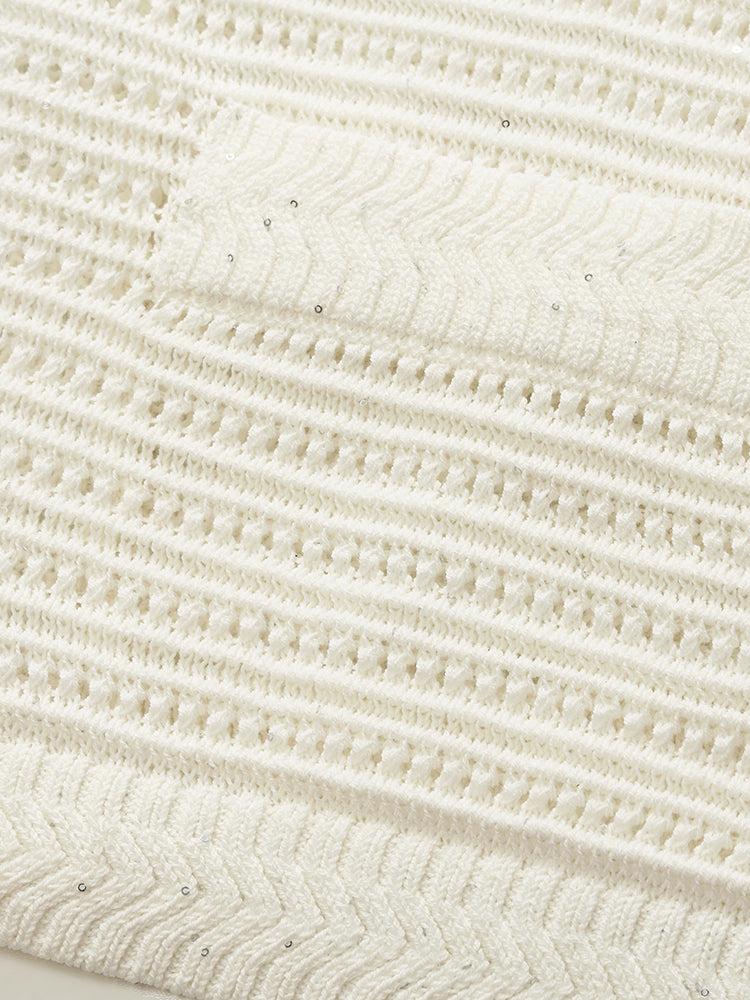 Sequins Openwork Wrapped Women Crop Cardigan Product Image