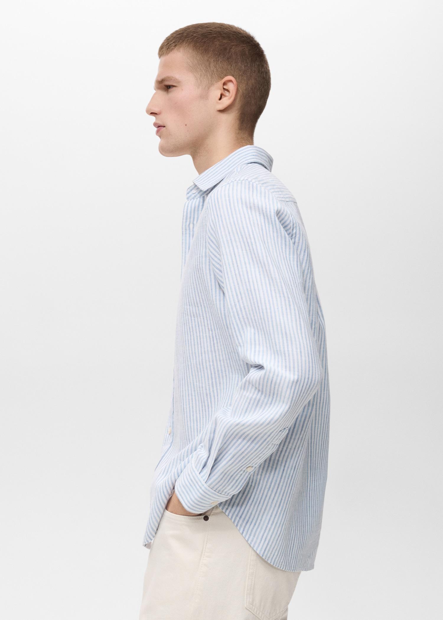 Regular fit striped linen shirt - Men | MANGO USA Product Image